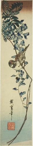 Sparrow and wisteria by Utagawa Hiroshige (歌川広重), print, 1840-1849