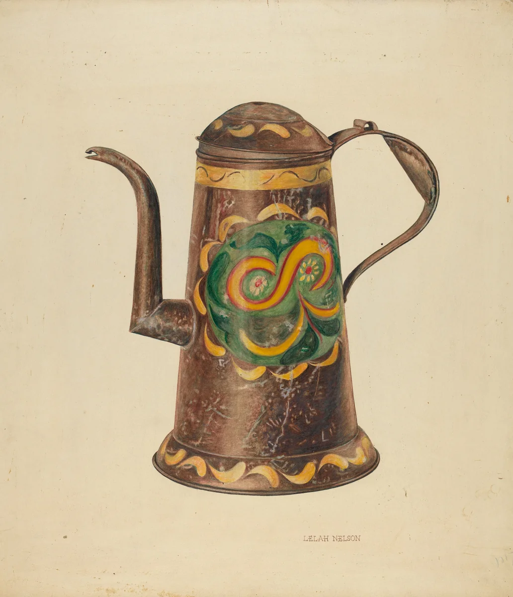 Toleware Coffee Pot by Lelah Nelson, index of american design, 1940