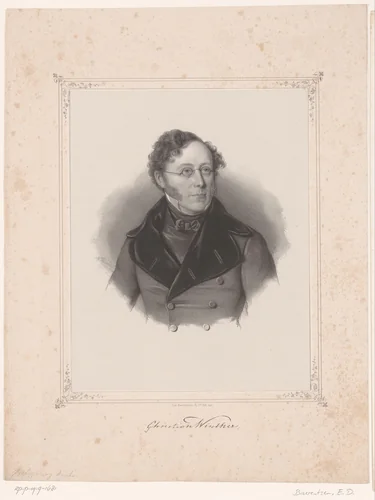 Portret van Christian Winther by Emilius Ditlev Baerentzen, print, 1837-1868