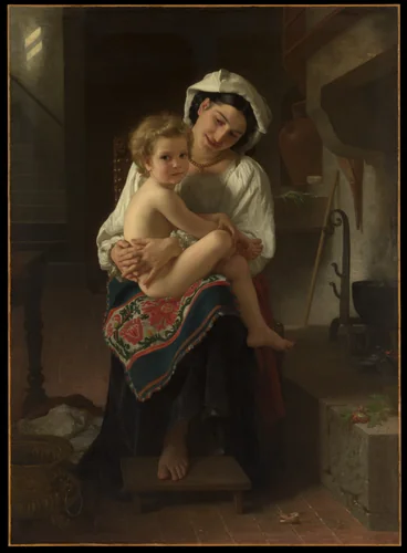 Young Mother Gazing at Her Child by William Bouguereau, painting, 1871