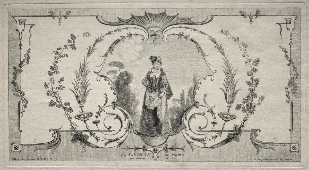 The Favorite of Flora, Arabesque by Jean Moyreau, print, 1710-1762