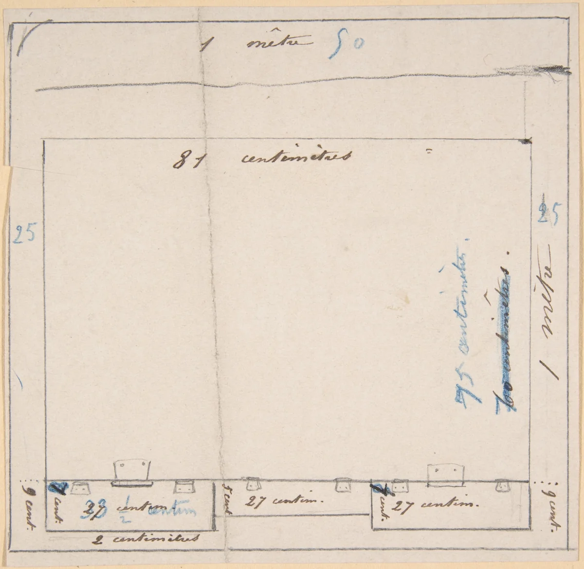 Project for a work table--measurements by Félicien Rops, drawing, 1833-1898