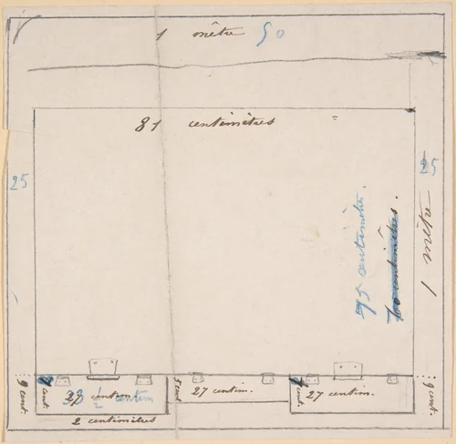 Project for a work table--measurements by Félicien Rops, drawing, 1833-1898
