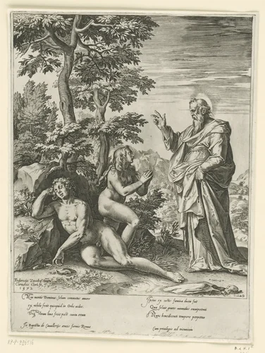 De schepping van Eva by Unknown, print, 1572