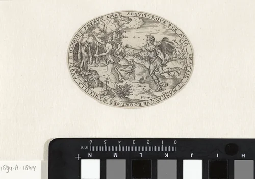 Apollo achtervolgt Daphne by Unknown, print, 1565-1611