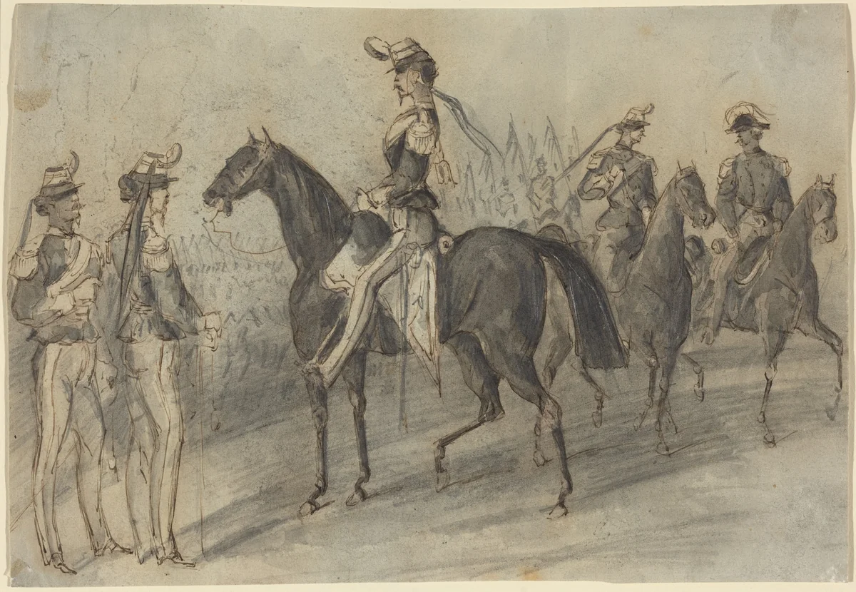 Military Parade by Constantin Guys, drawing, 1805-1892