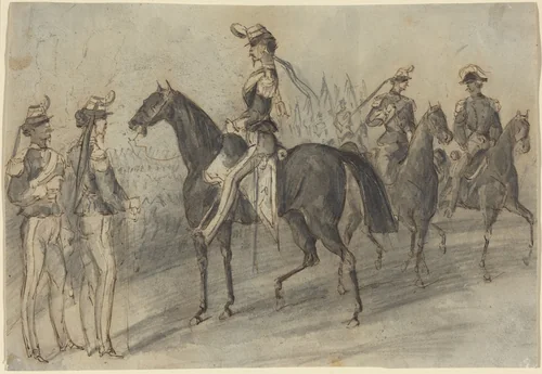 Military Parade by Constantin Guys, drawing, 1805-1892