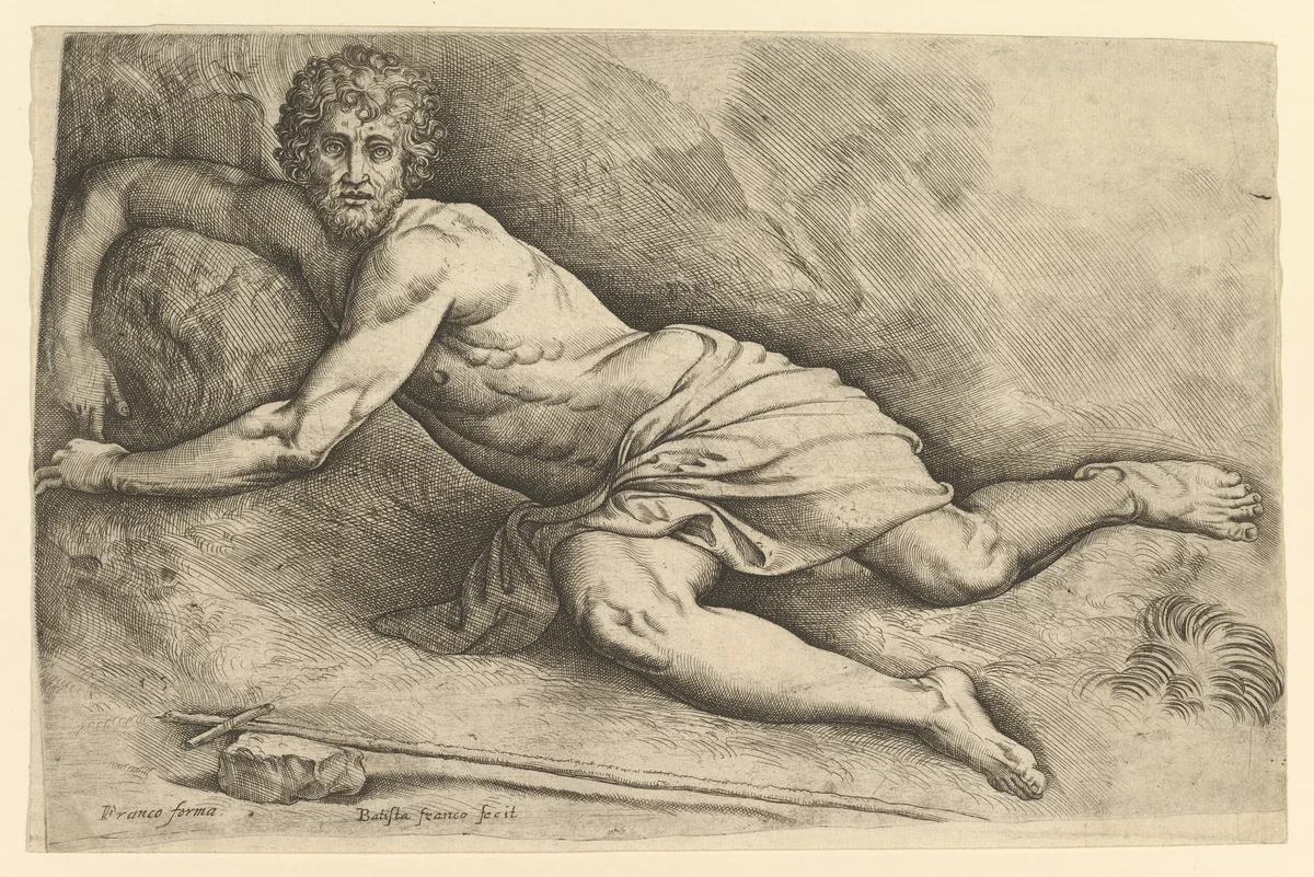 St. John the Baptist in the Wilderness by Battista Franco, print, 1547-1559