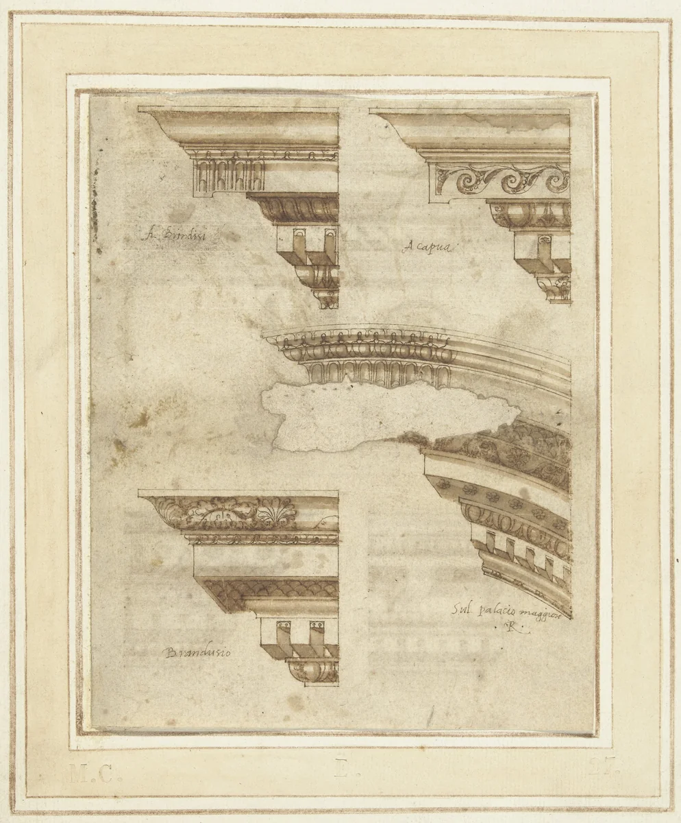 Vier kroonlijsten by anonymous, drawing, 1500-1599