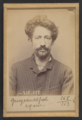 Grugeau. Alfred, Alphonse. 26 ans, né à Tours (Indre & Loire). Cordonnier. Anarchiste. 9/3/94. by Alphonse Bertillon, photograph, 1894