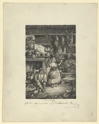 Peasants' interior with spinner by Rodolphe Bresdin, drawing, 1860