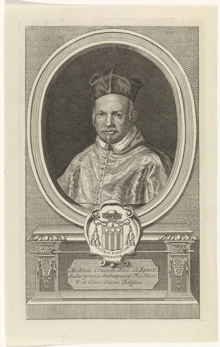Portret van Andreas Cruesen by Jan Baptist Jongelinx, print, 1710-1725