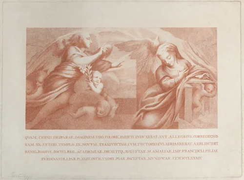 The Annunciation, with Gabriel at left and the Virgin at right by Benigno Bossi, print, 1784