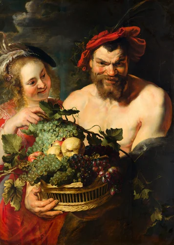 Nymph and Satyr by Peter Paul Rubens, painting, 1600