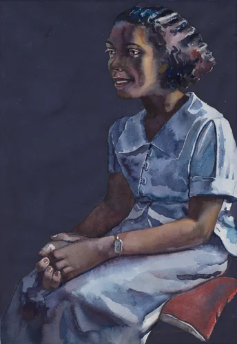 Girl in Blue Dress by Samuel Joseph Brown, Jr., drawing, 1936
