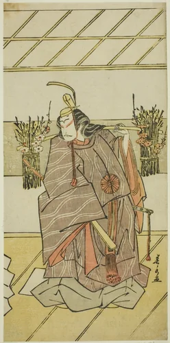 The Actor Nakamura Tomijuro I as the Spirit of Taira no Masakado Disguised as Otomo no Kuronushi in the Play Shida Yuzuriha Horai Soga, Performed at the Morita Theater in the First Month, 1775 by Tamagawa Shunsui, print, 1770-1780