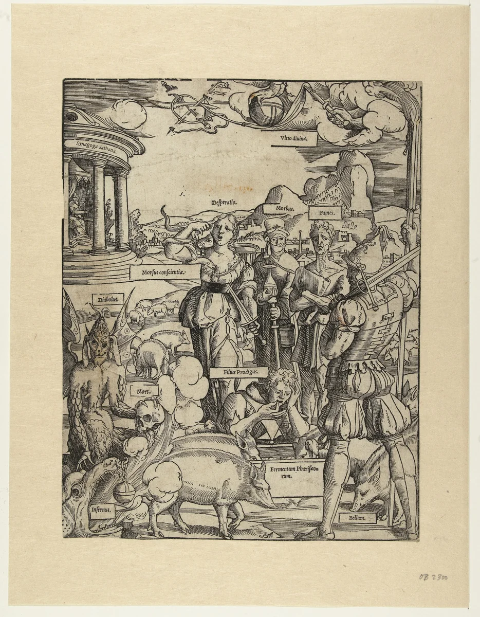 De verloren zoon eet uit de varkenstrog by Cornelis Anthonisz, print, 1535-1545