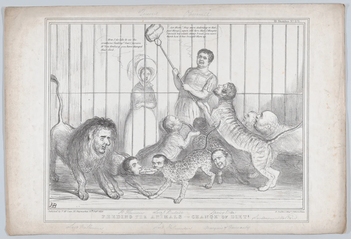 Feeding the Animals – A Change of Diet! by John Doyle, print, 1839