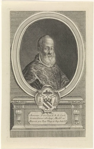 Portret van Antoine Perrenot, kardinaal van Granvelle by Jan Baptist Jongelinx, print, 1710-1725