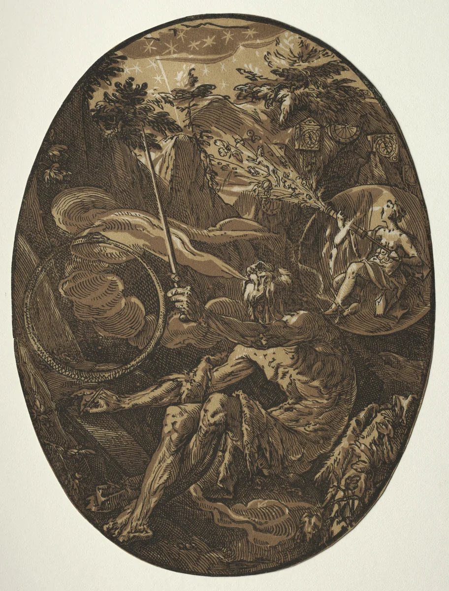 The Deities: Demogorgon in the Cave of Eternity by Hendrick Goltzius, print, 1583-1595