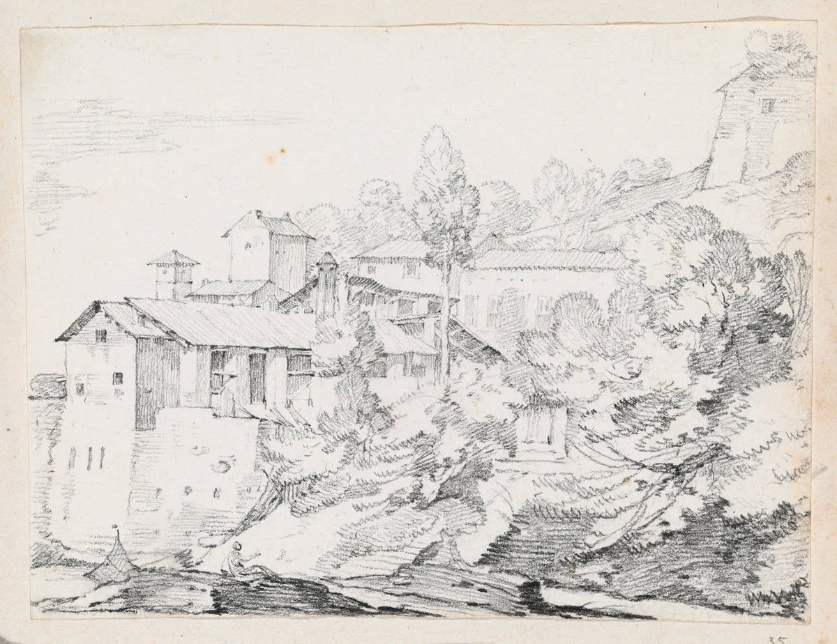 Italian Buildings on a Hillside by Joseph-Marie Vien, drawing, 1744-1750