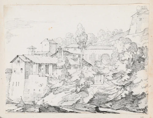 Italian Buildings on a Hillside by Joseph-Marie Vien, drawing, 1744-1750