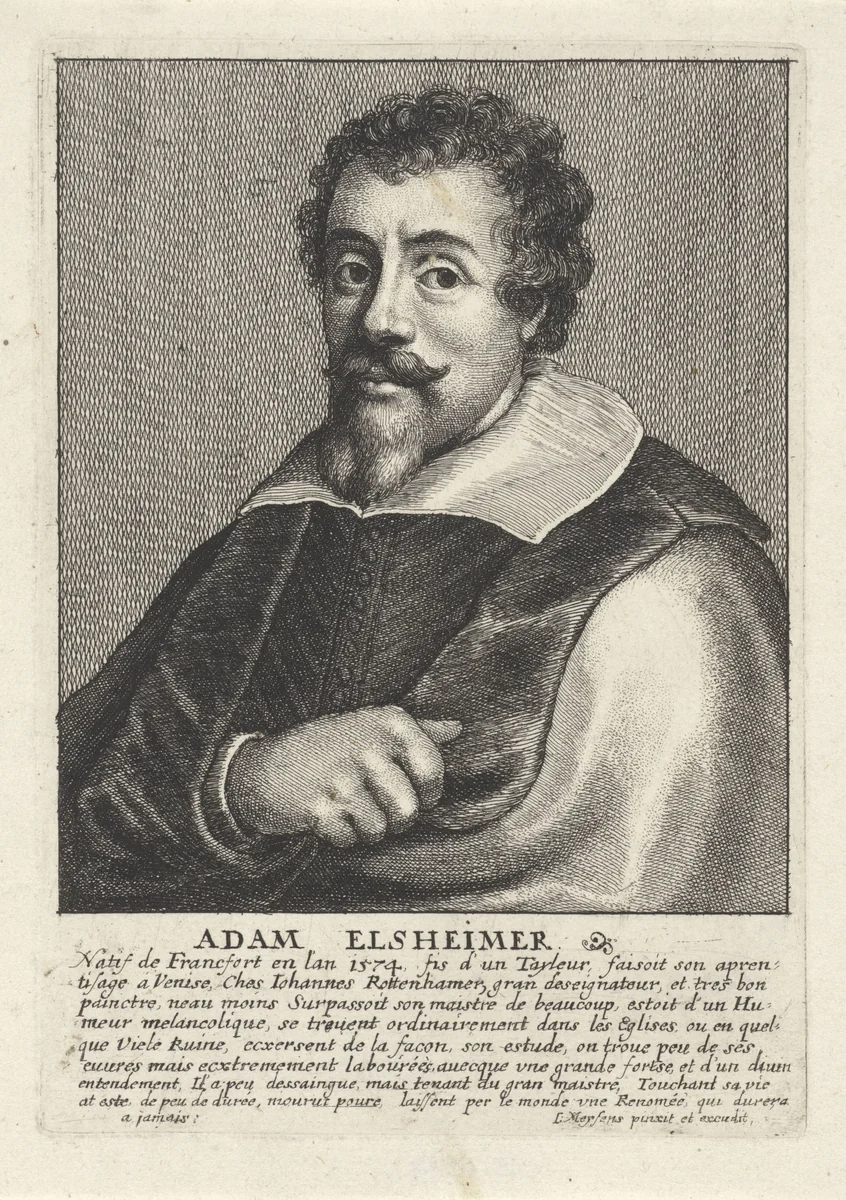 Portret van Adam Elsheimer by Wenceslaus Hollar, print, 1649-1670