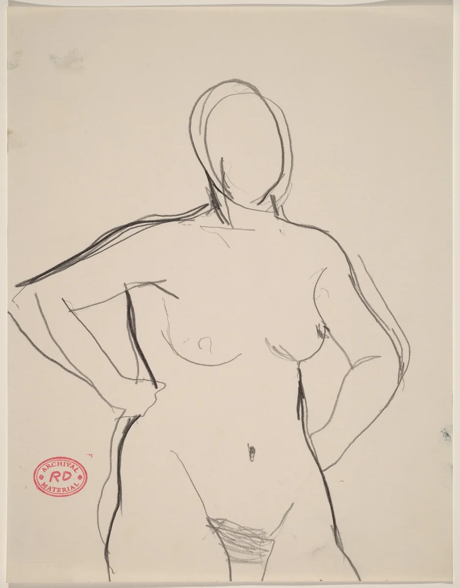 Untitled [nude standing with her arms akimbo] by Richard Diebenkorn, drawing, 1955-1967