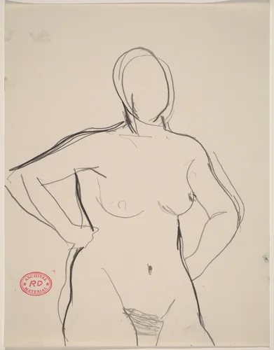 Untitled [nude standing with her arms akimbo] by Richard Diebenkorn, drawing, 1955-1967