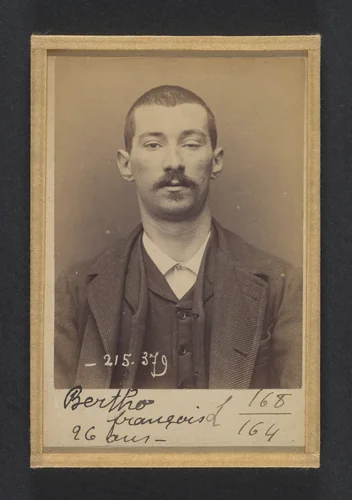 Bertho. François, Élie. 26 ans, né le 30/9/67 à Jallais (Maine & Loire). Employé. Anarchiste. 9/3/94. by Alphonse Bertillon, photograph, 1894