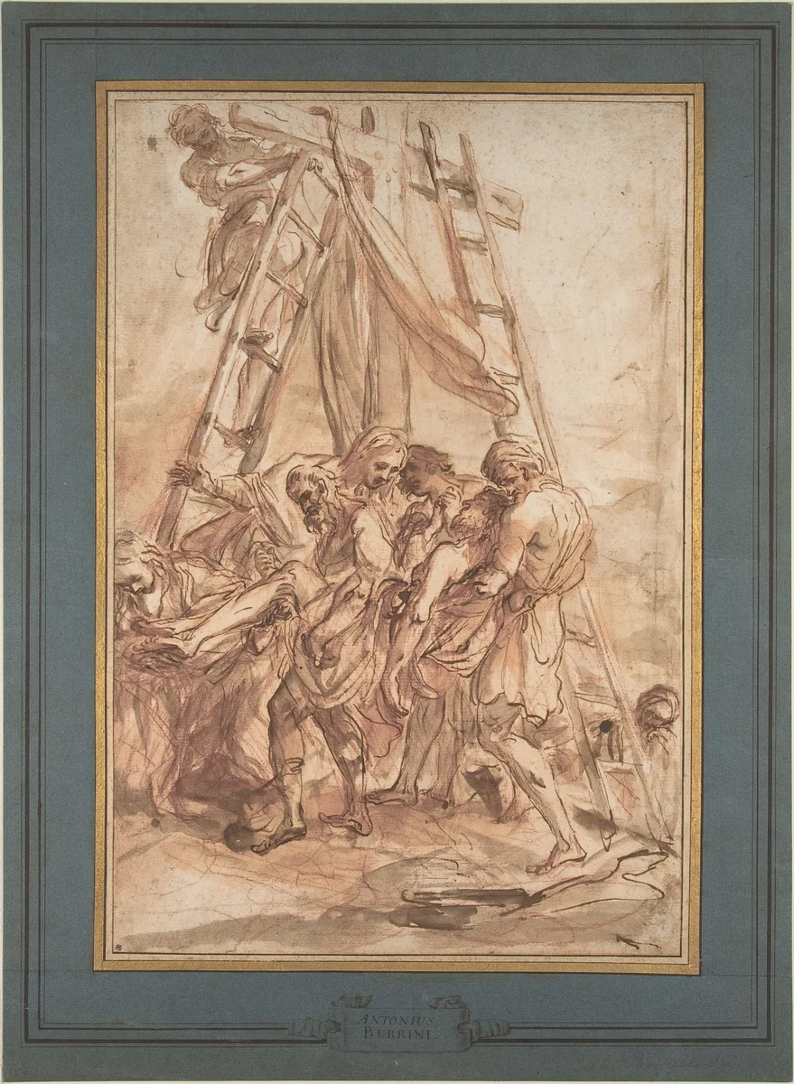 The Descent from the Cross by Gian Antonio Burrini, drawing, 1715-1725