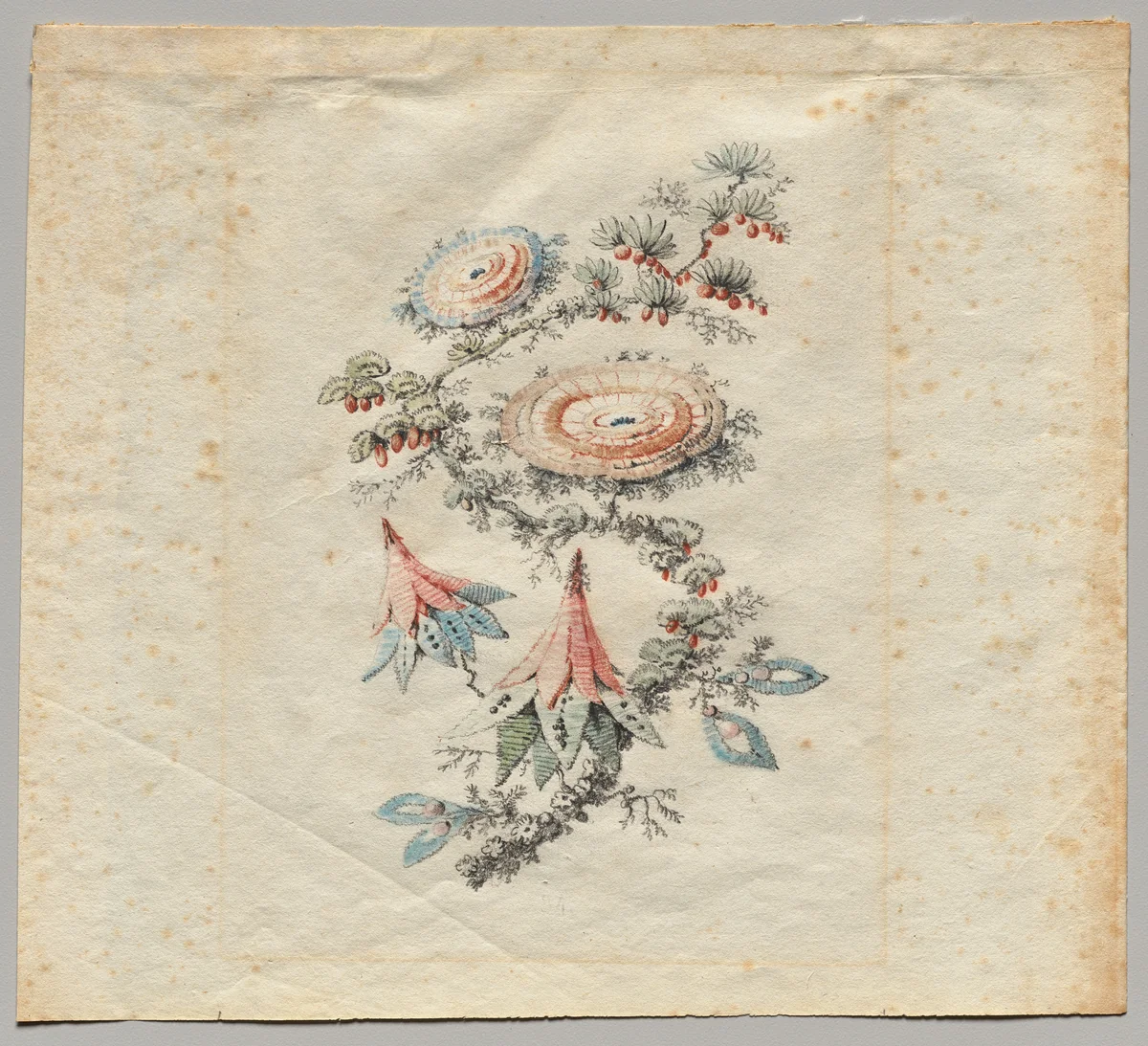 Flower Embroidery Design for Silk Manufactory of Lyon by Jean Baptiste Pillement, drawing, 1785-1795