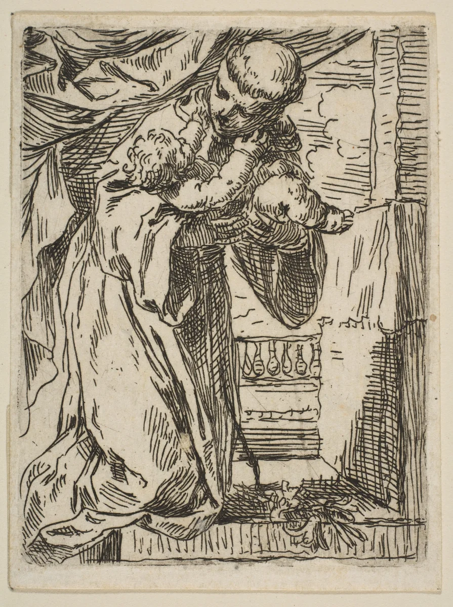 Saint Anthony of Padua holding the Christ Child by Simone Cantarini, print, 1630-1640