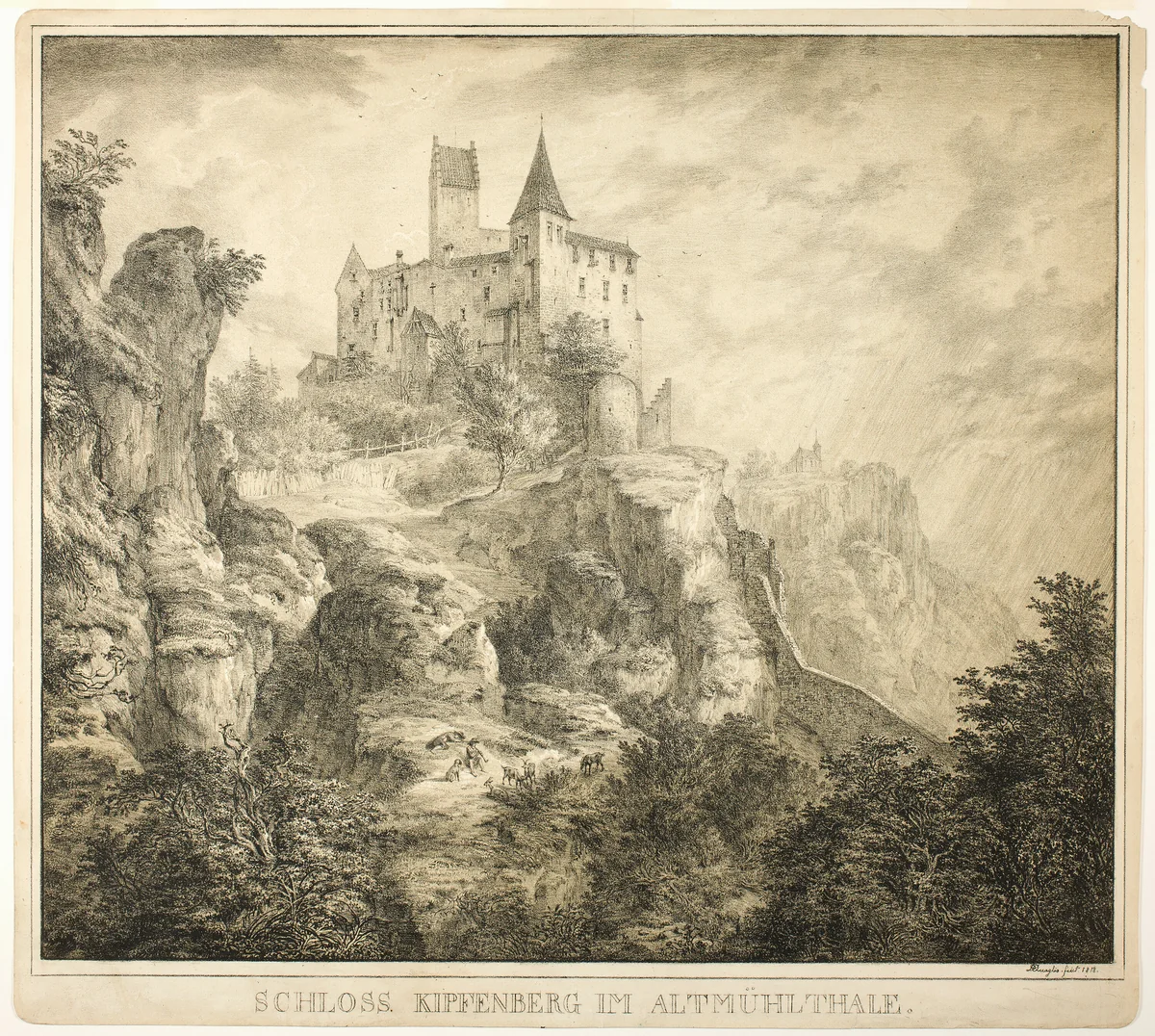 Kipfenberg Castle in the Valley of Altmühl by Domenico Quaglio, print, 1818