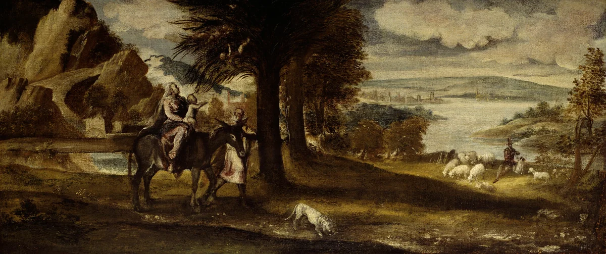 The Flight into Egypt by Andrea Meldolla Schiavone, painting, 1540-1550