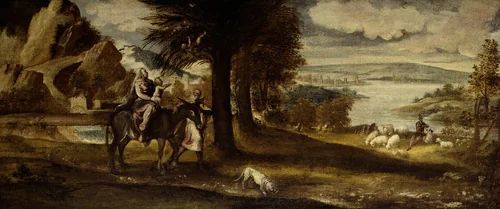 The Flight into Egypt by Andrea Meldolla Schiavone, painting, 1540-1550
