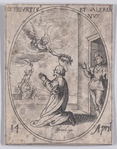 S. Tiburce et S. Valérian (St. Tiburtius and St. Valerian), April 14th, from "Les Images De Tous Les Saincts et Saintes de L'Année" (Images of All of the Saints and Religious Events of the Year) by Jacques Callot, print, 1636