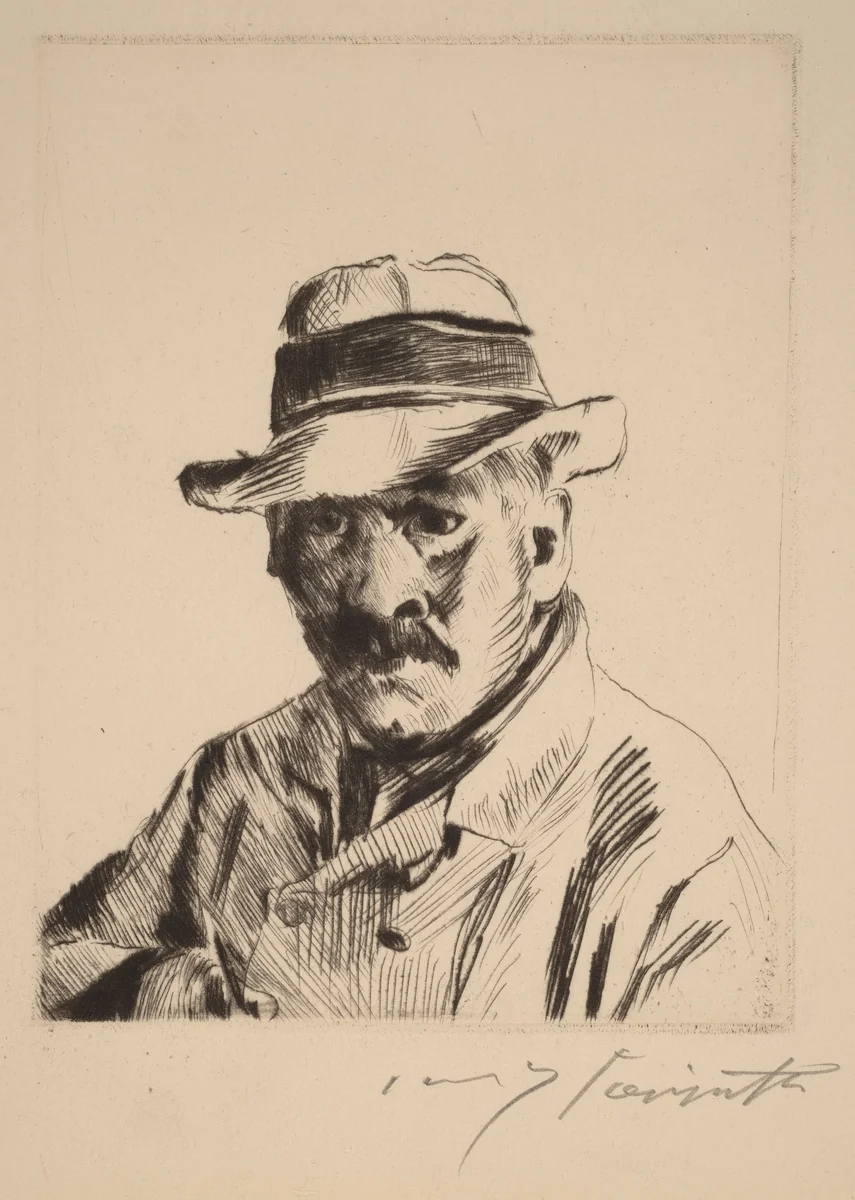 Selbstbildnis im Strohhut, als Brustbild (Self-Portrait in a Straw Hat, Bust Length) by Lovis Corinth, print, 1913