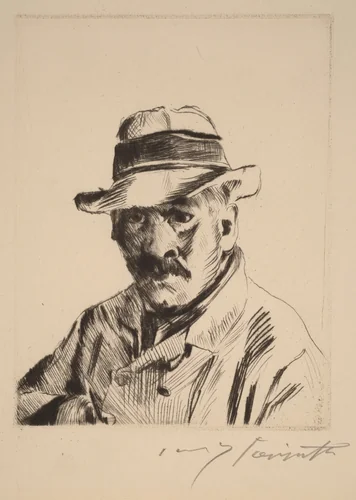 Selbstbildnis im Strohhut, als Brustbild (Self-Portrait in a Straw Hat, Bust Length) by Lovis Corinth, print, 1913
