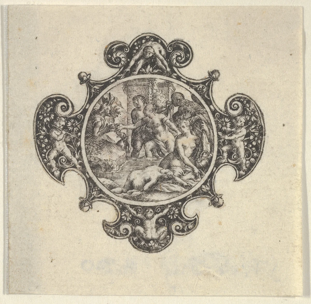 Copy of the Center of a Design for a Brooch by Johann Theodor de Bry, print, 1580-1700