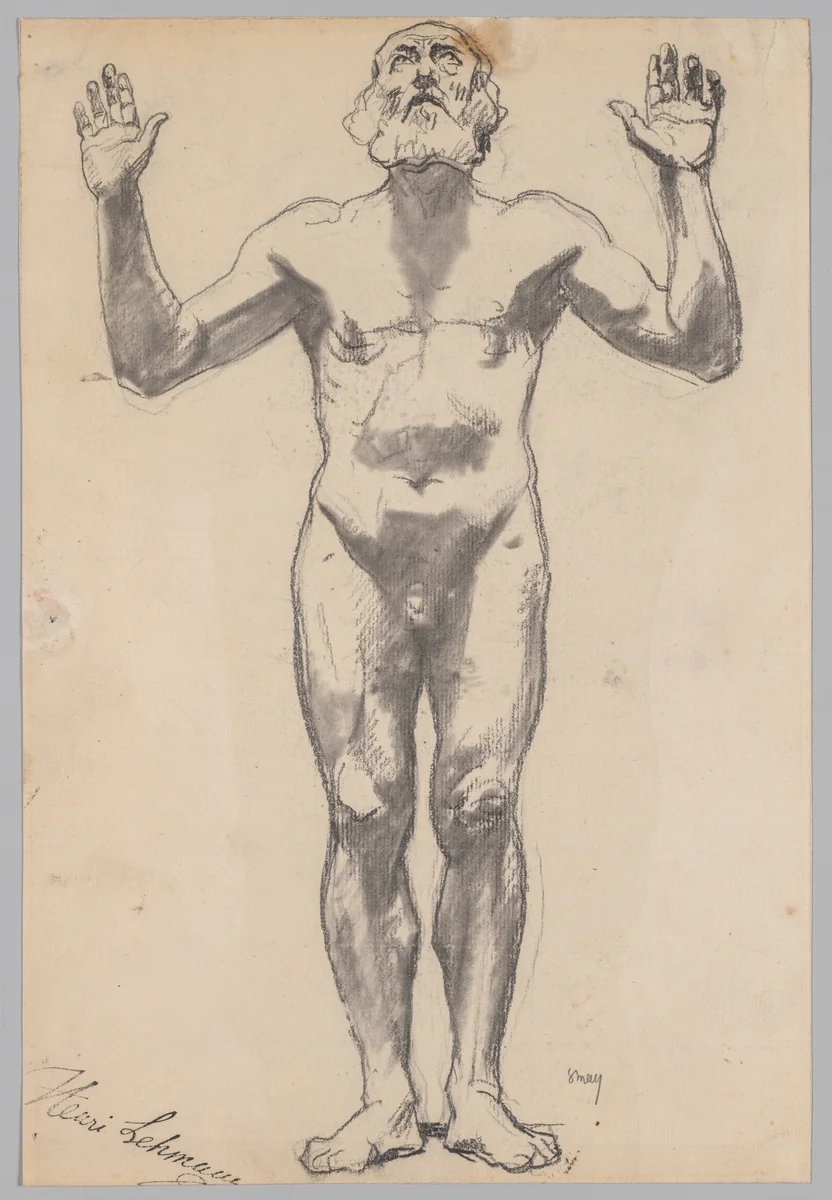 Nude Study of an Old Man by Henri Lehmann, drawing, 1858
