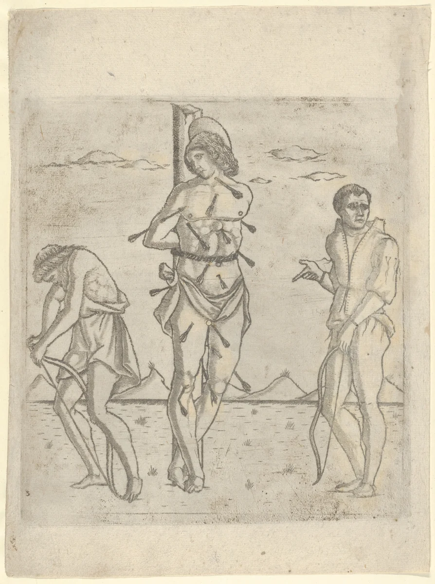 Martyrdom of Saint Sebastian with Two Archers by anonymous, print, 1470-1480