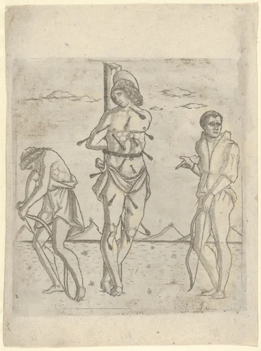 Martyrdom of Saint Sebastian with Two Archers by anonymous, print, 1470-1480