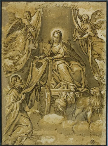 Virgin Mary Handing Scapular to Saint Simon Stock by Paolo Veronese, drawing, 1550-1600