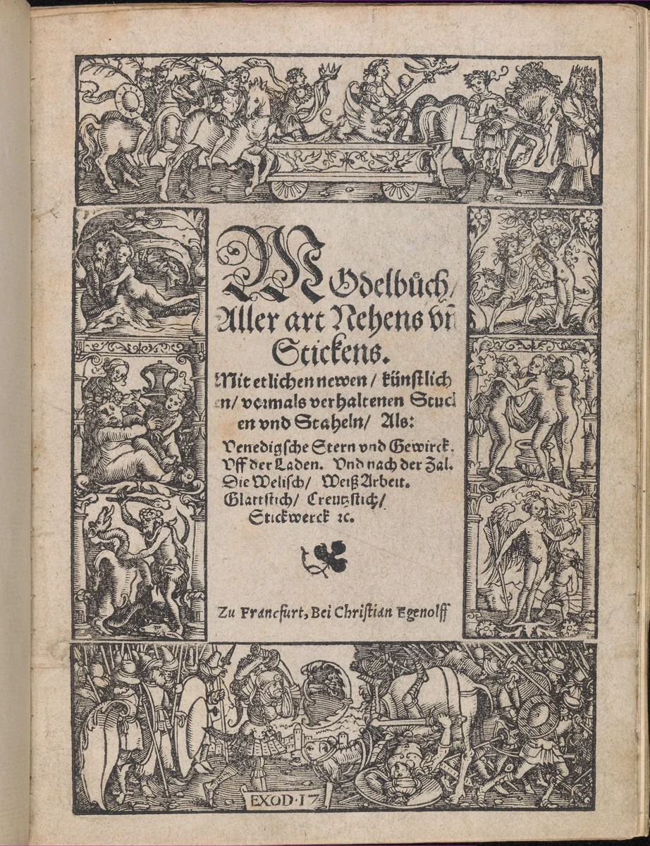 Titel page from the Modelbuch aller Art Nehens vn Stickens (Page 1r) by Christian Egenolff, book, 1535