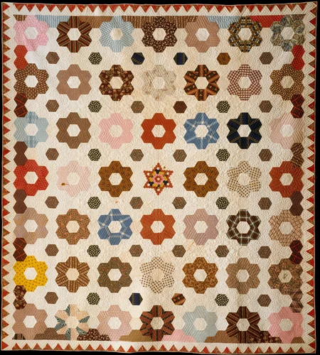 Quilt, Hexagon or Honeycomb pattern by Rebecca Davis, artwork, 1846