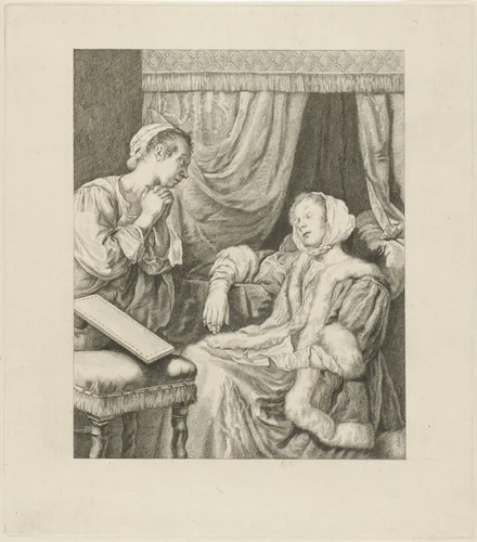 Vrouw in katzwijm by Pieter de Mare, print, 1768-1784