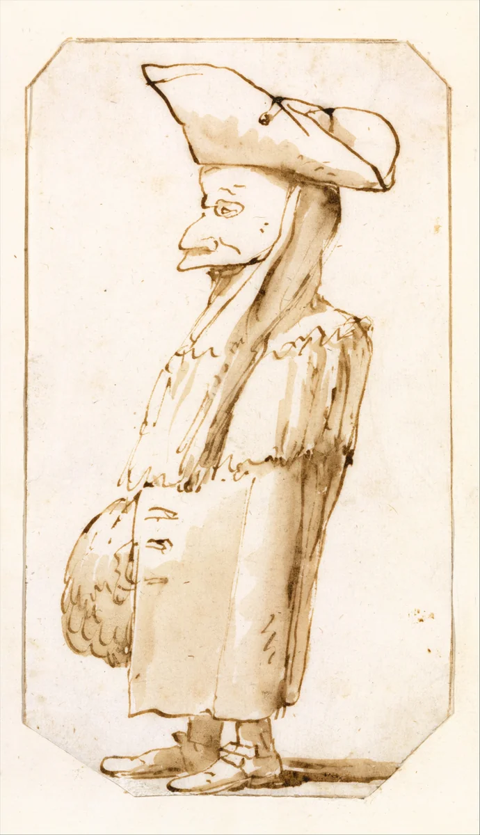 Caricature of a Man in a Mask and a Tricorne, Standing in Profile to the Left by Giovanni Battista Tiepolo, drawing, 1755-1765