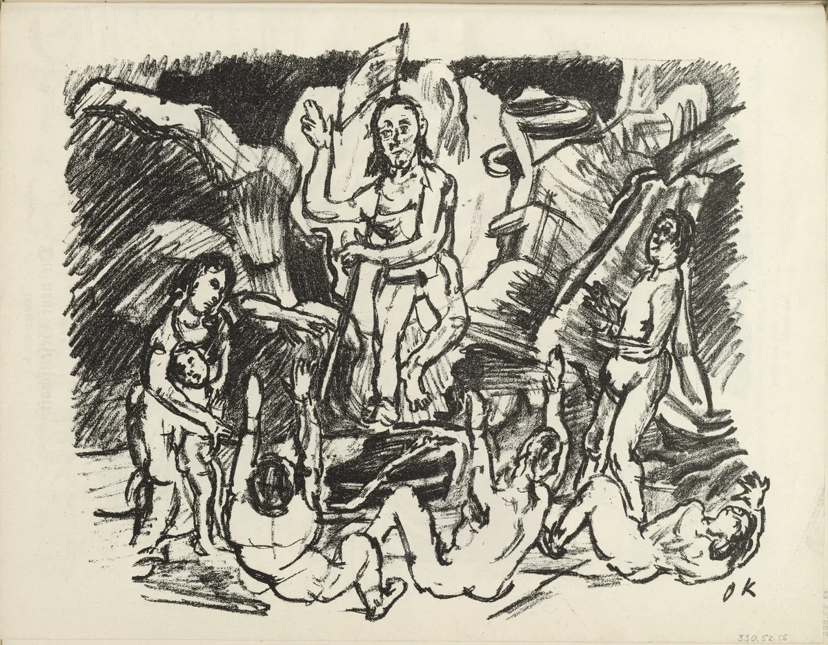 The Resurrection (Auferstehung) (plate, foilo 29 verso) from the periodical Der Bildermann, vol. 1, no. 14 (Oct 1916) by Oskar Kokoschka, periodical, 1916