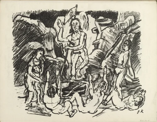 The Resurrection (Auferstehung) (plate, foilo 29 verso) from the periodical Der Bildermann, vol. 1, no. 14 (Oct 1916) by Oskar Kokoschka, periodical, 1916